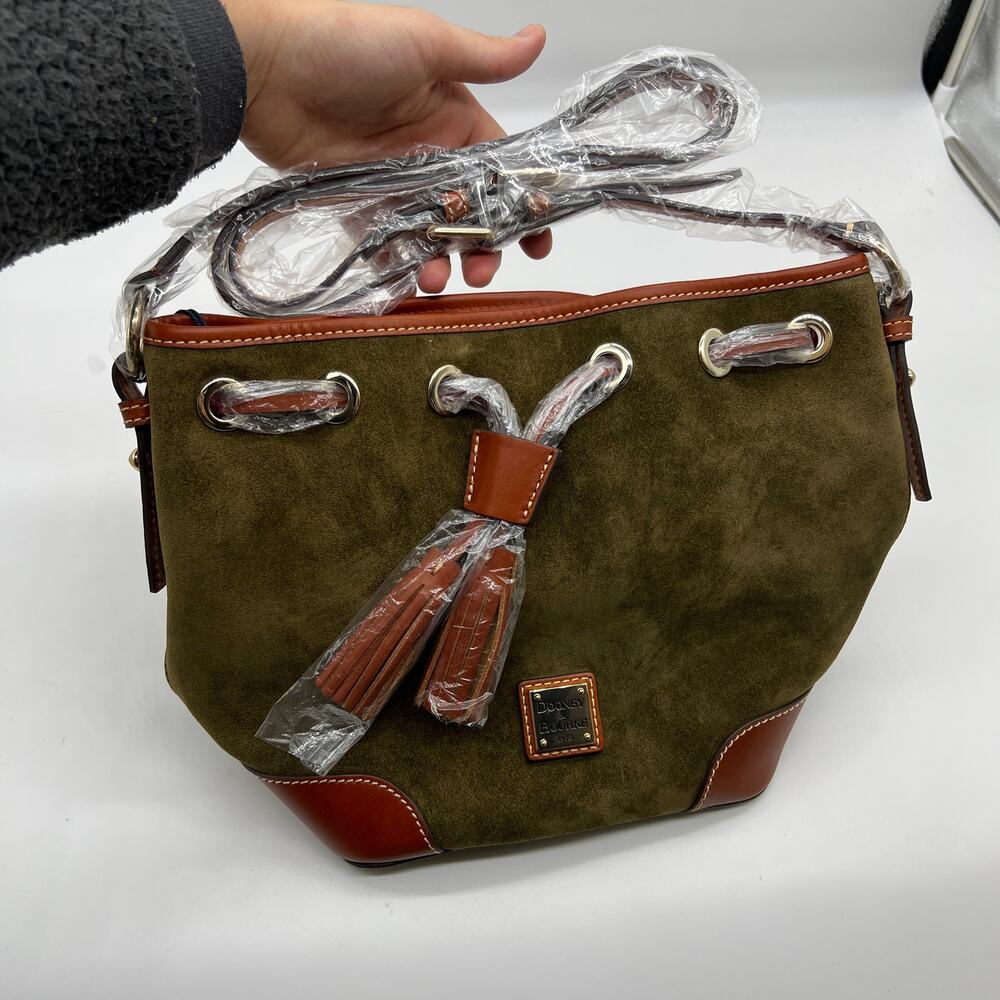 Dooney & Bourke Suede Drawstring Crossbody Olive Crossbody Handbags